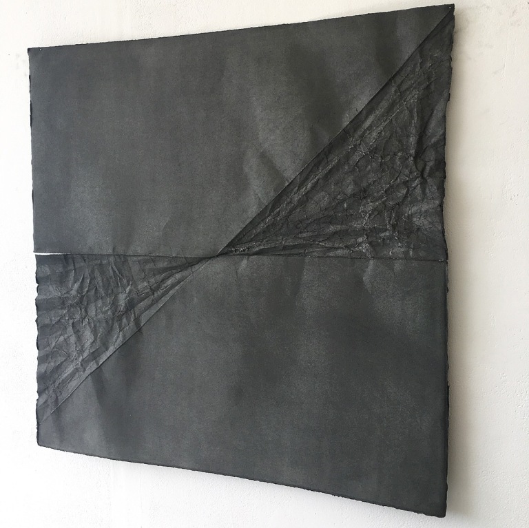 Lauren Bevan, Tear, 2020. Hand stained Fabiano paper, dehydrated berries, coal, graphite, handmade oak frame, 164 x 164cm